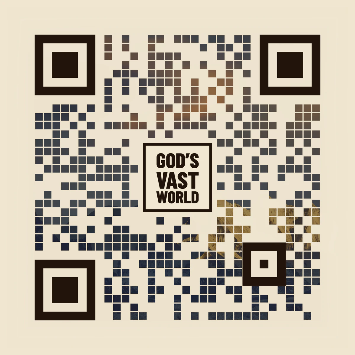QR code that opens the book’s website, godsvastworld.com